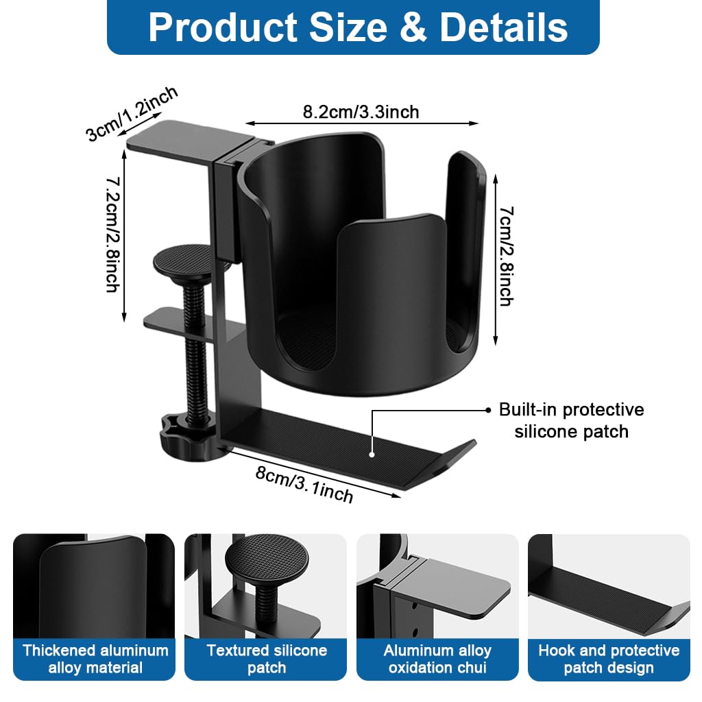 ZORBES 2-in-1 Metal Desk Cup and Headphone Holder for Home Office with Clamp Mount | Spill Proof Organizer Hook