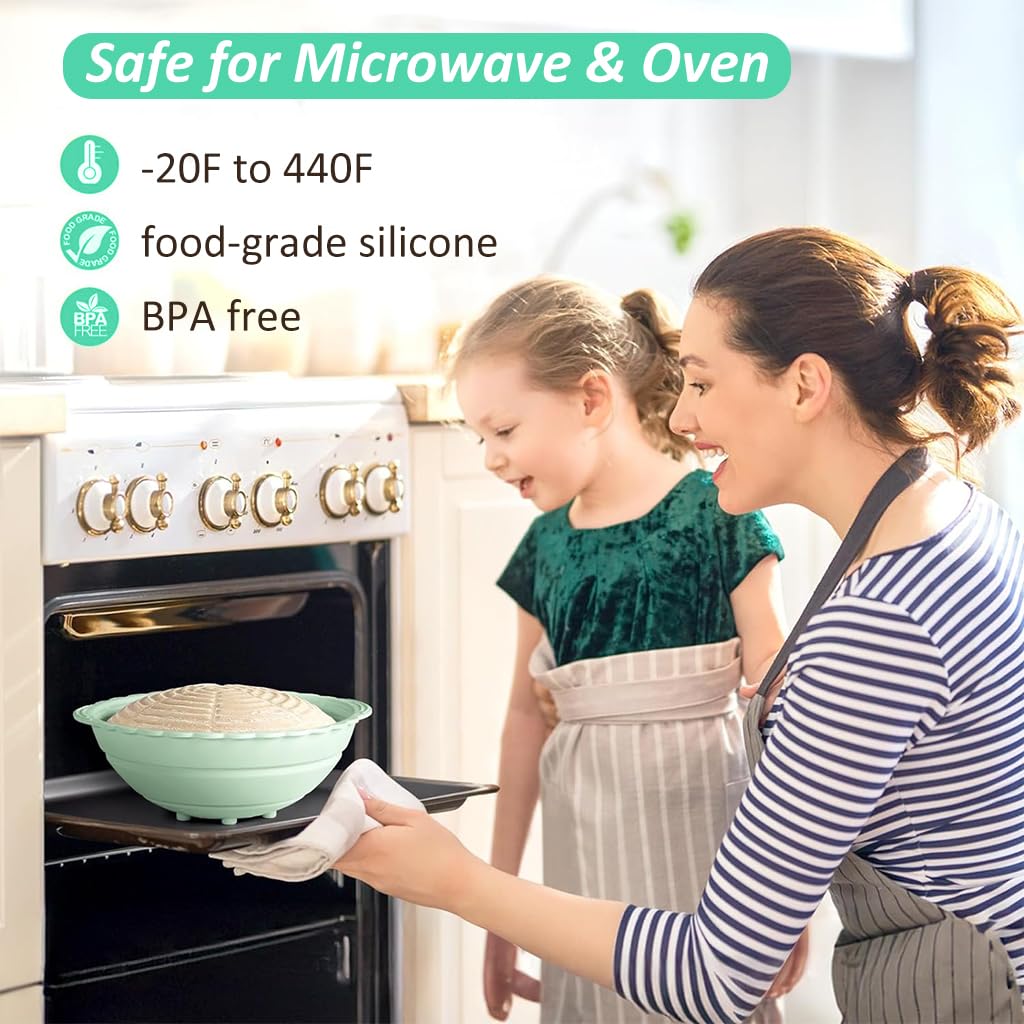 HASTHIP Silicone Bread Basket for Sourdough with 9.6 in Folding Design and Non Stick Surface | Green