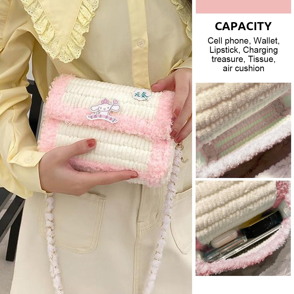 HASTHIP Plastic Mesh Canvas Sheets for DIY Kawaii Cinnamoroll Bag with Chenille Yarns | Embroidery and Crochet Craft Kit