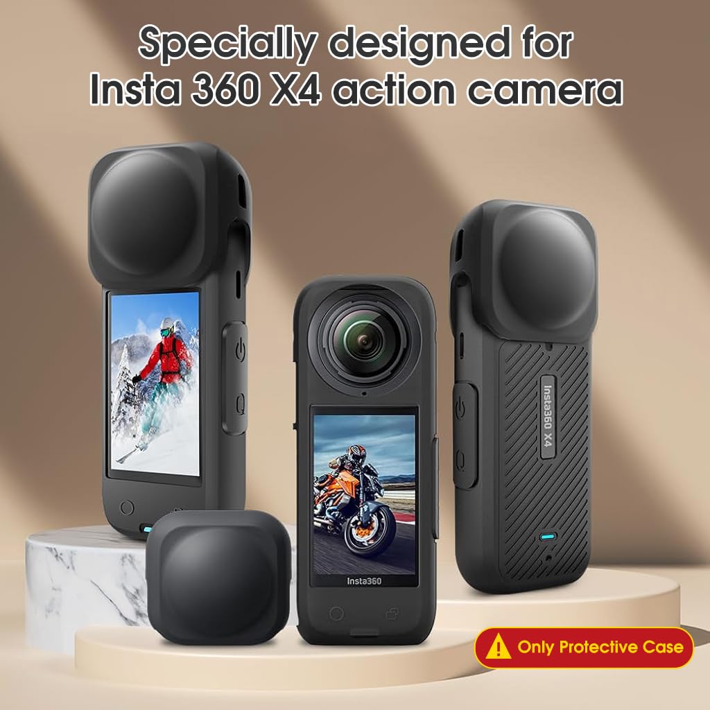 ZORBES Silicone Protective Case for Insta360 X4 with Dual-Layer Lens Cover | Black Waterproof Design