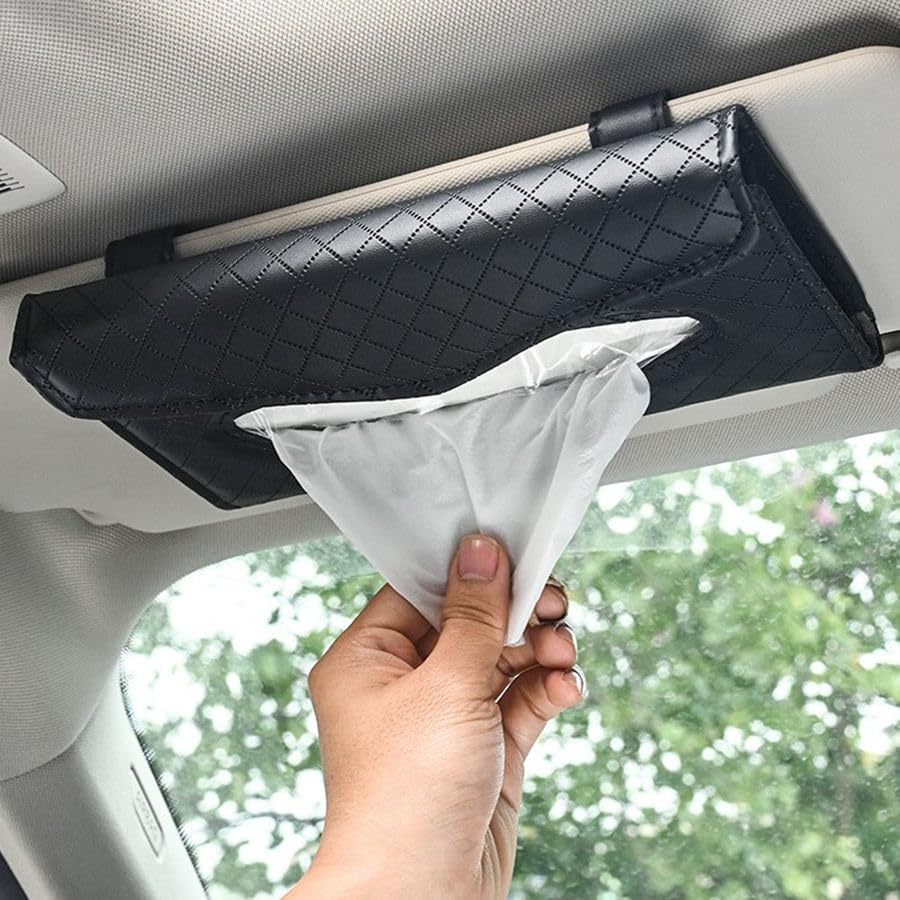 STHIRA Car Tissue Holder for Sun Visor and Backseat with Clip-On Design 23×13×3 cm | PU Leather