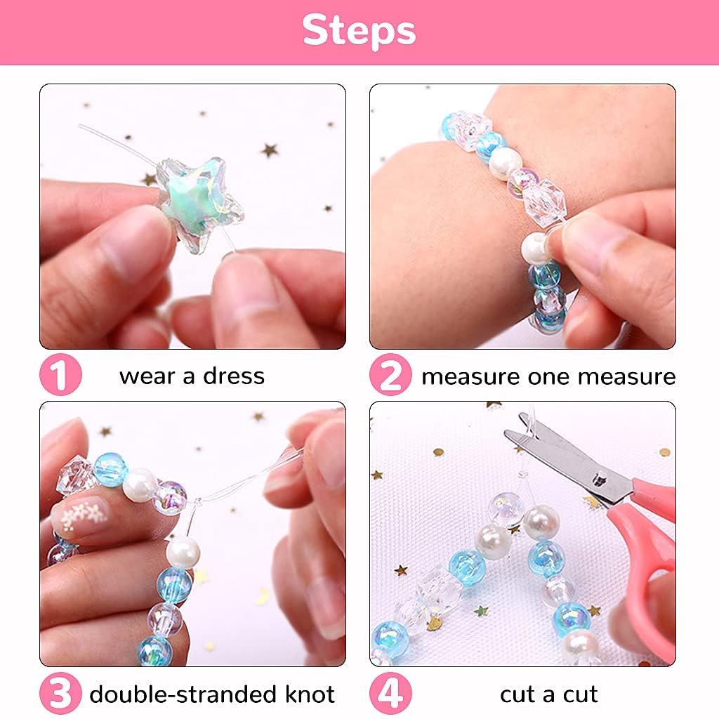 HANNEA â Girls Making Jewelry Set,Fun And Colorful Beads For Jewellery Making,Children'S Self-Made Bracelet,Necklace And Hair Band Ring, Birthday Gift For Children Over Six Years Old (Blue)(Acrylic)