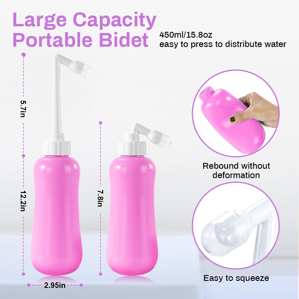 HANNEA® 450ml Handheld Bidet Women Portable Bidet with Retractable Spray Nozzle Leaking Proof Bidet with Storage Bag Handheld Postpartum Cleansing Bidet Sprayer for Personal Hygiene Care, Pink