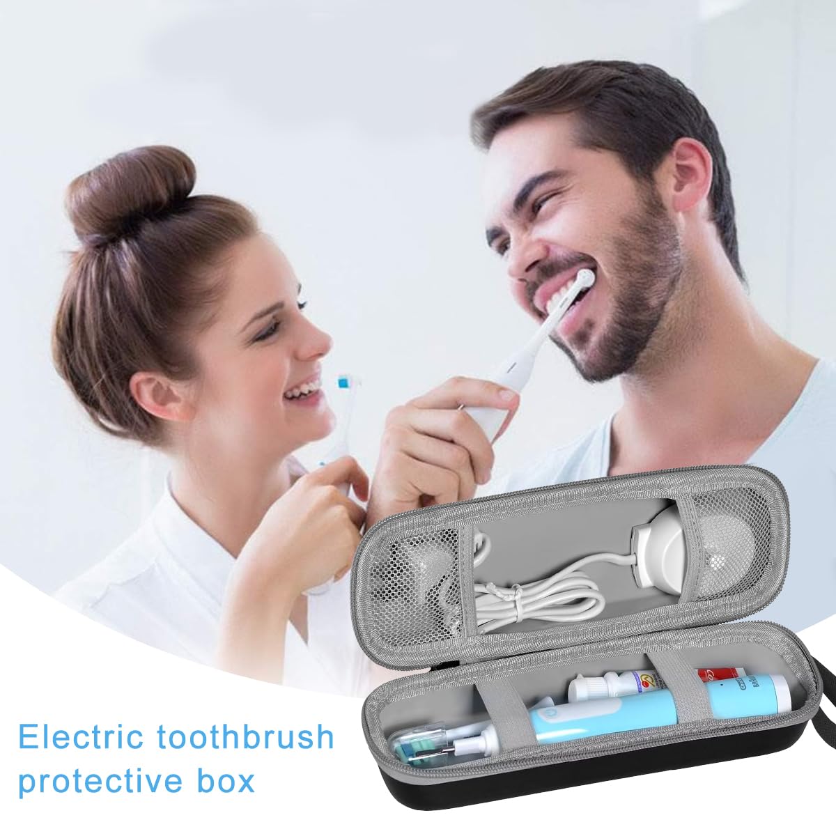 HANNEA Electric Toothbrush Travel Case for Oral B and Philips Sonicare with EVA Hard Shell | Portable Protective Storage Bag in Black