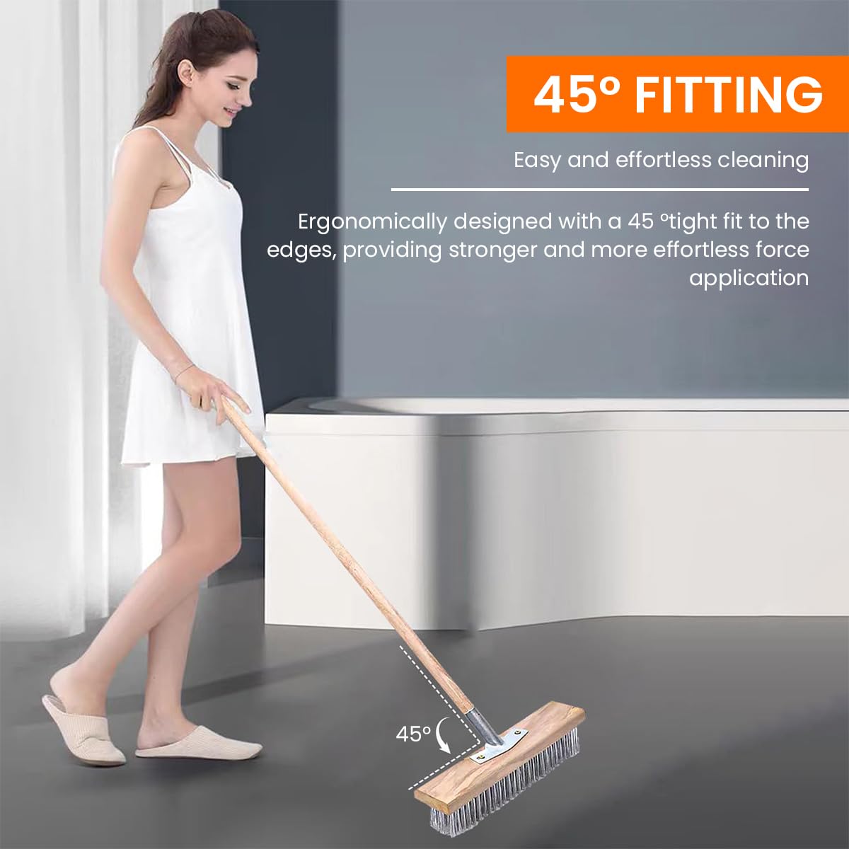 Serplex Stainless Steel Bristle Scrub Brush Head 11.8 in for Concrete Deck and Patio Cleaning