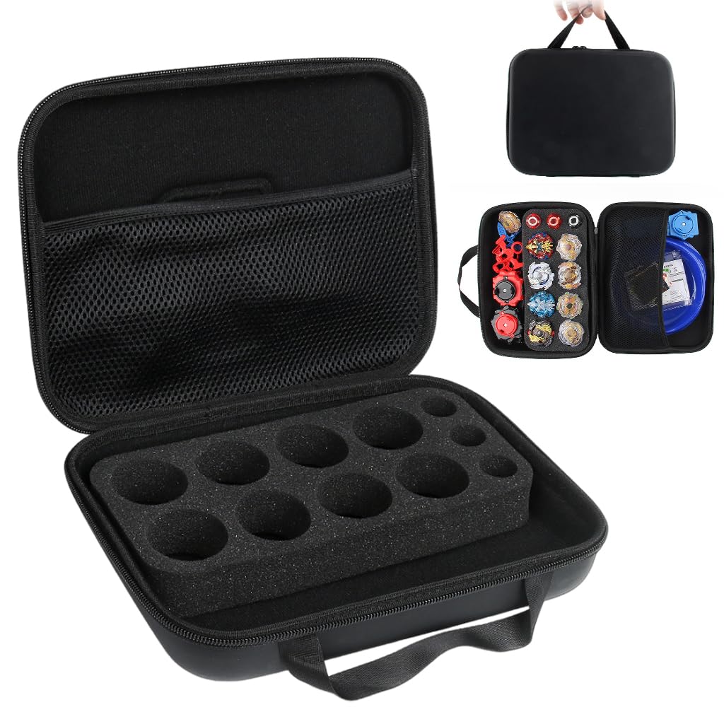 PATPAT Battling Tops Toys Storage Case for Travel and Organization featuring EVA Foam Holder and Mesh Pocket 28.5x22x6cm