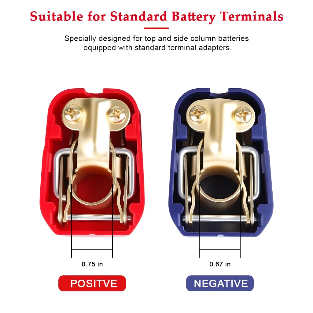 STHIRA Battery Terminal Connectors for Automotive Use with Reverse Installation Prevention and Pure Copper Build | 2Pcs 19mm and 17.5mm Quick Release Clamps