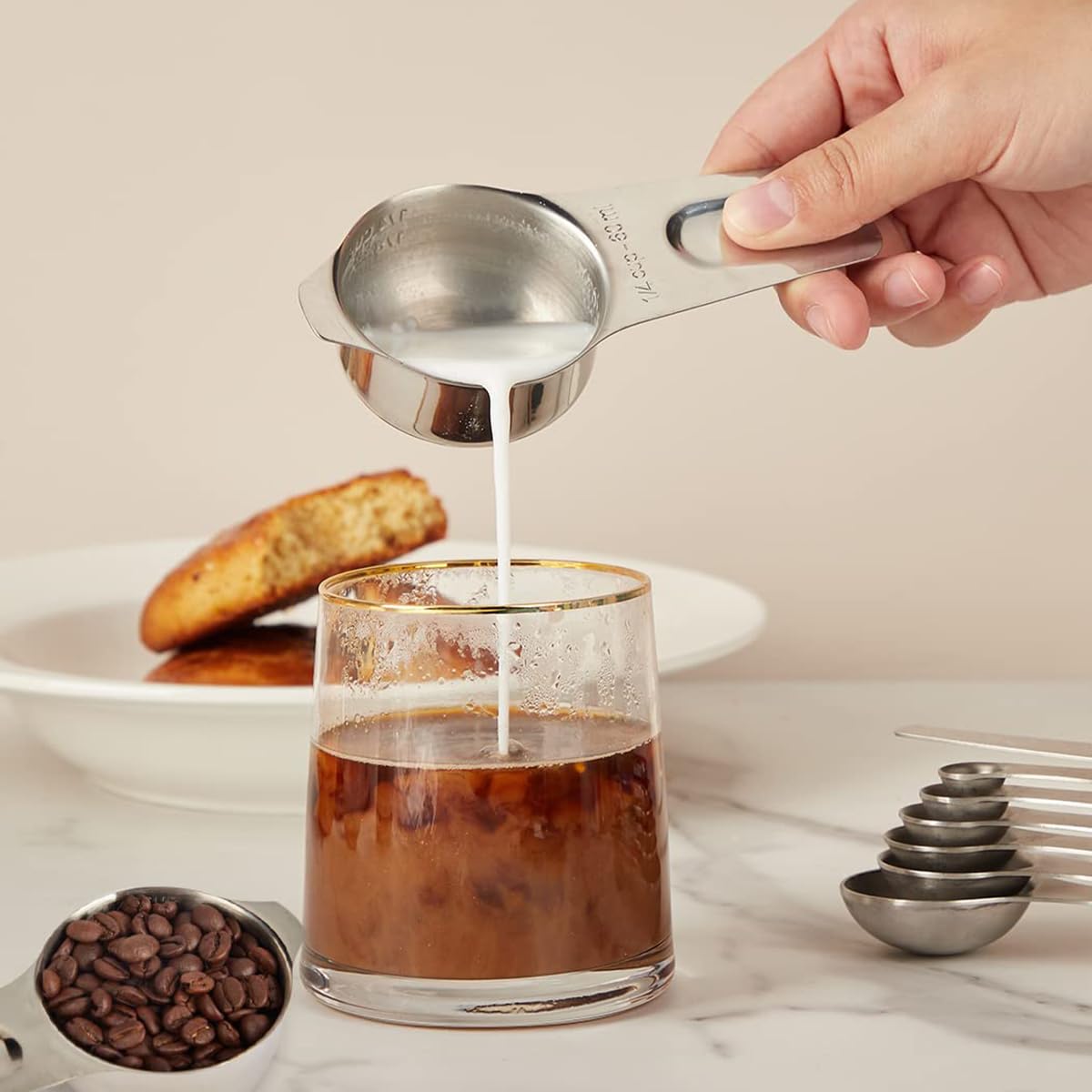 HASTHIP Measuring Cups and Spoons Set for Cooking and Baking with Etched Scales and Rings | 15 Pieces Stainless Steel