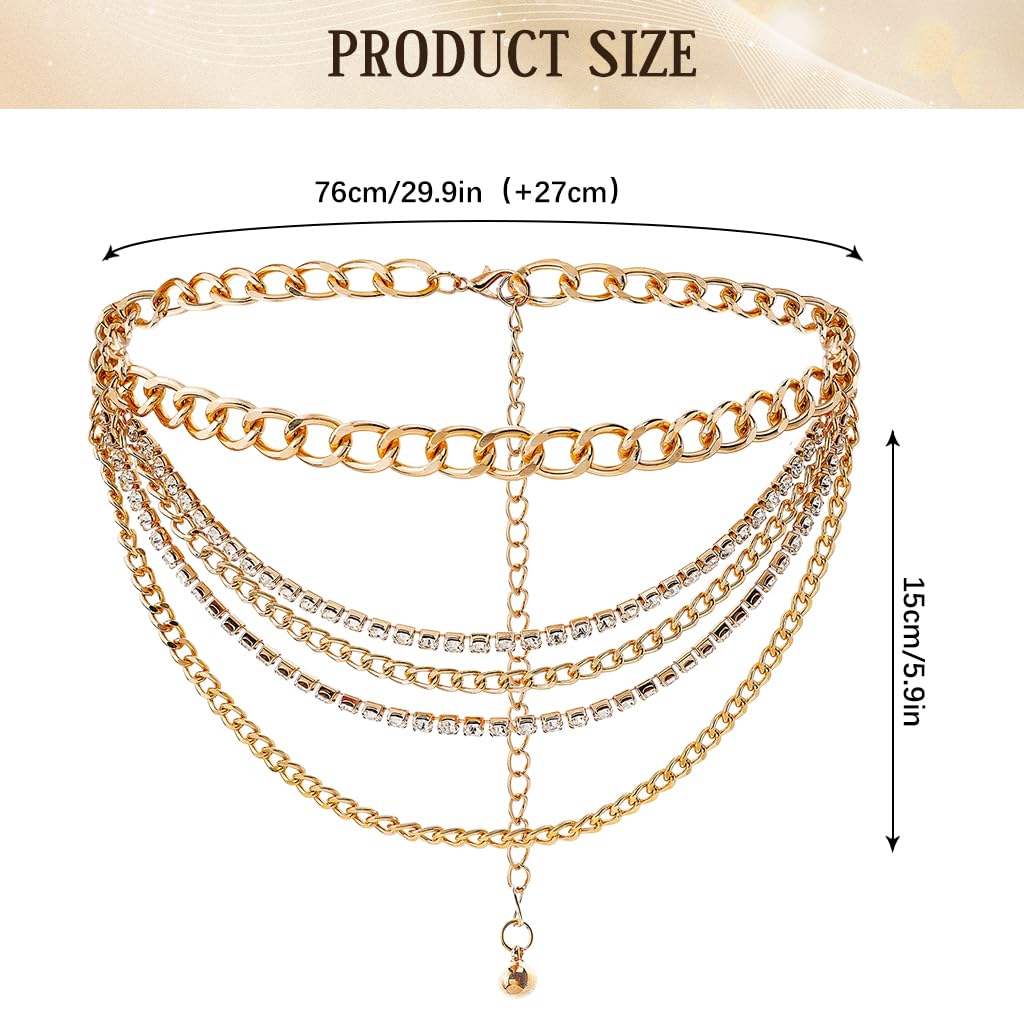 SANNIDHI Gold Waist Chain for Women featuring Multi Layered Rhinestone Design | Adjustable Fit