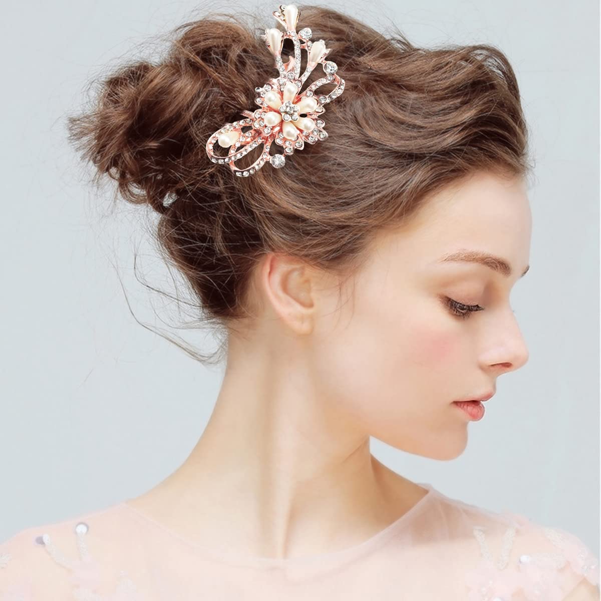 MAYCREATE Comb Hair Pins for Bridal and Party Hairstyles featuring 5 Claw Alloy Design | Elegant Rhinestone Faux Pearl Clip for Women and Girls