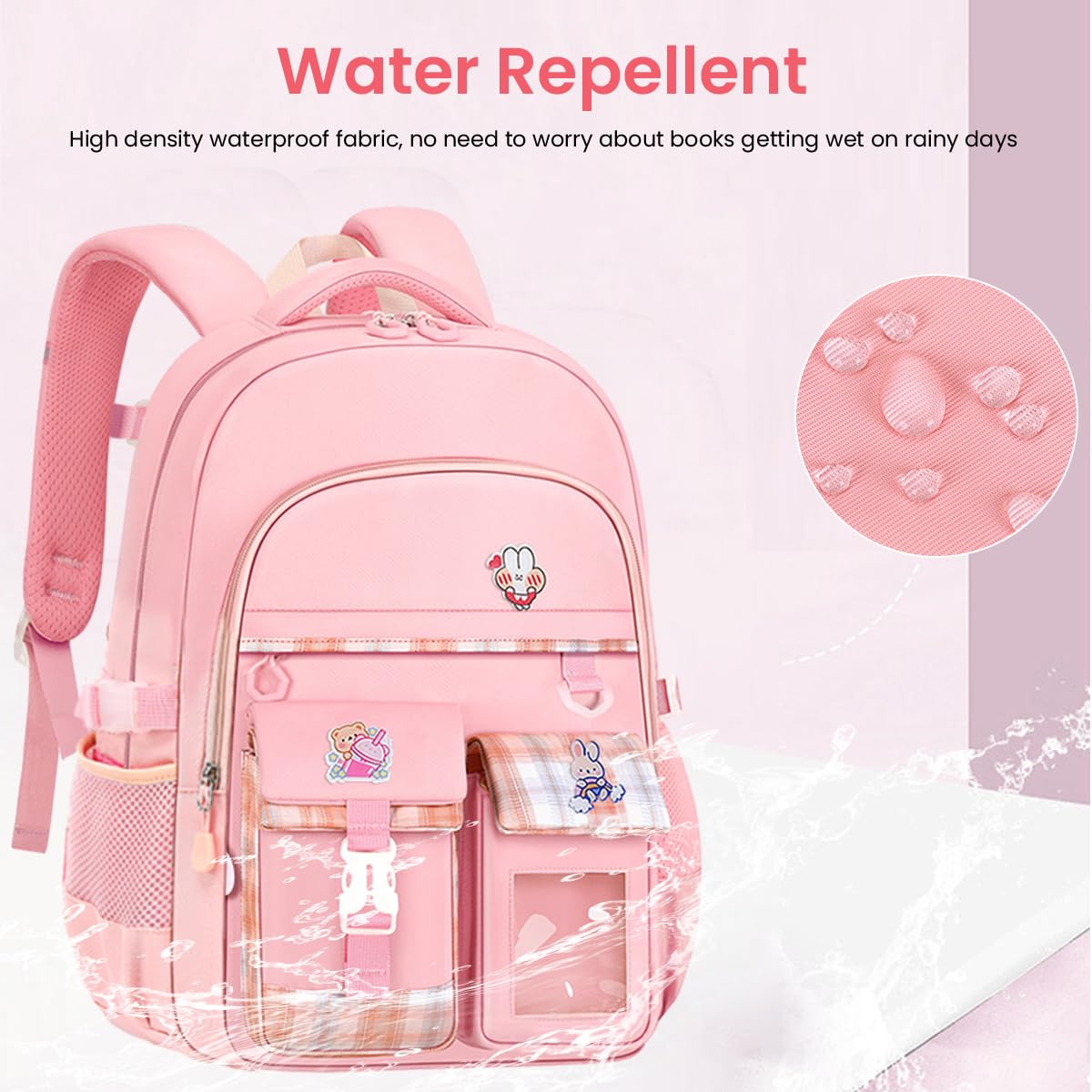 PALAY School Backpack for Girls 41×29×17cm with 3D Ergonomic Back and Pink Oxford Design