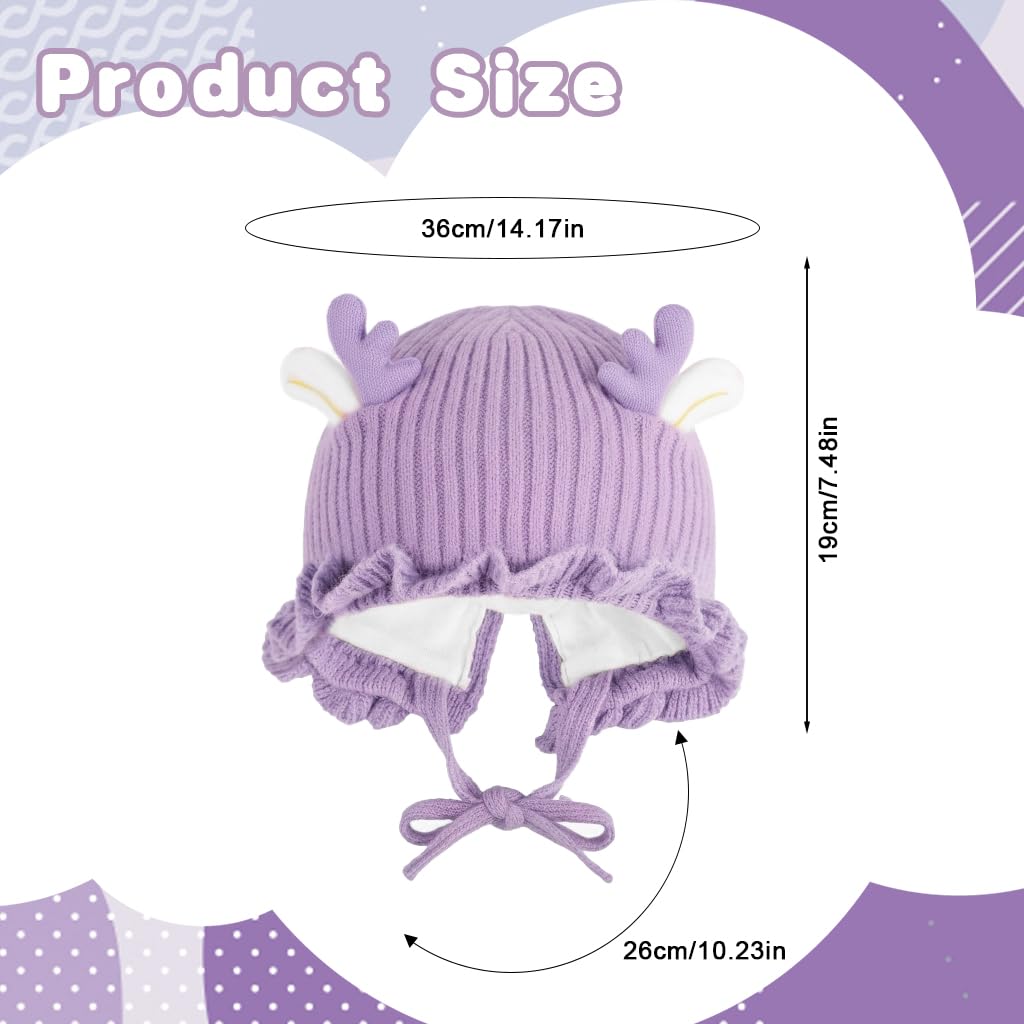 Zibuyu Knitted Baby Deer Antler Hat with Chin Strap for 3–24 Months | Soft Wool Beret