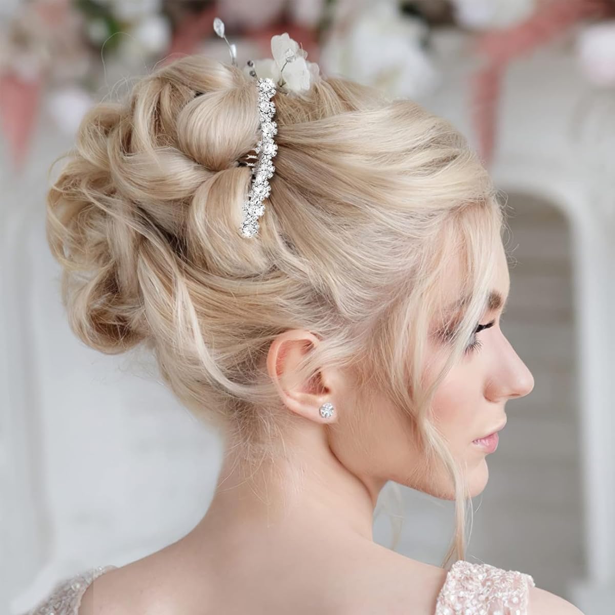 PALAY Hair Comb Clip for Women featuring Rhinestone Flower Design 3Pcs Alloy Set | Wedding and Party Headpiece