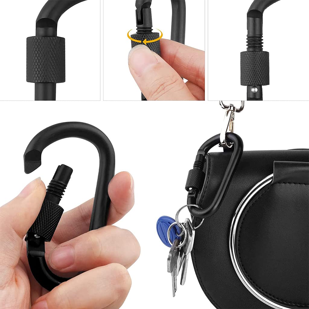 Zibuyu Keychain Heavy Duty D Shaped Carabiner for Camping with Safety Lock 5Pc Set | Aluminum Alloy Backpack Hook