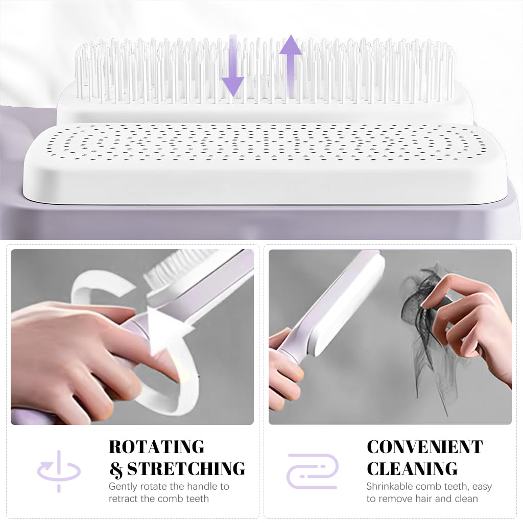 MAYCREATE Hair Brush for Travel and Styling with Retractable Self Cleaning Bristles | Anti Static Scalp Massager