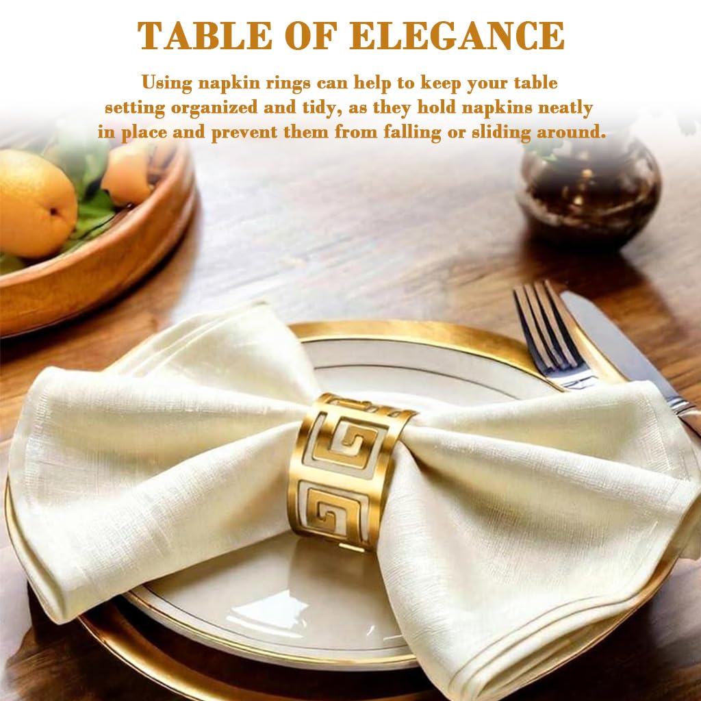 HASTHIP Napkin Ring Set for Wedding and Holiday Table Settings with Hollow Cut Design 12pcs 1.77x1.18in Gold