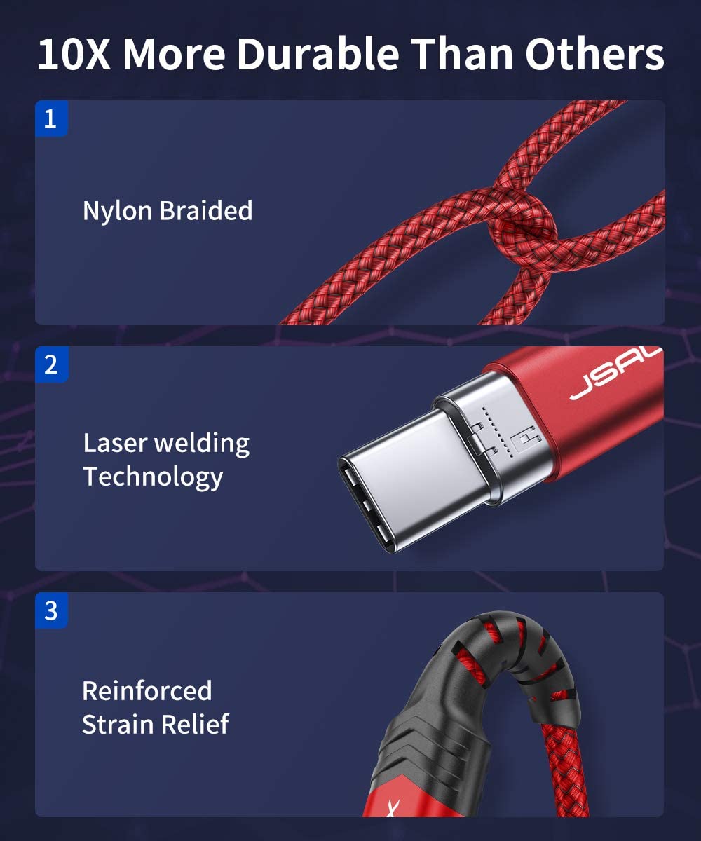 JSAUX USB C to 3.5mm Audio Cable for Car and Headphones 3.3ft with Smart DAC Chip | Nylon Braided