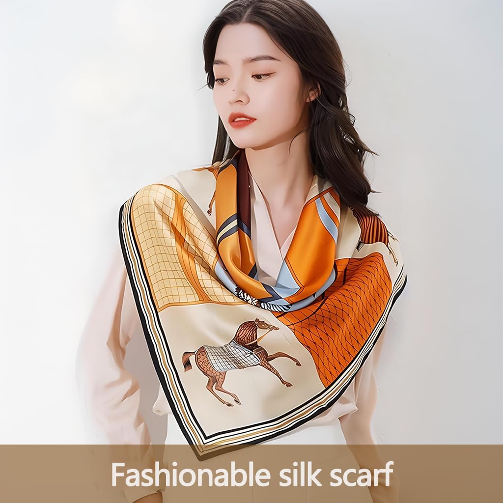 Zibuyu Women Neck Scarf for Versatile Styling with 27 in Square Design and Horse Print | Silk Feel Head Wrap and Hair Bandana