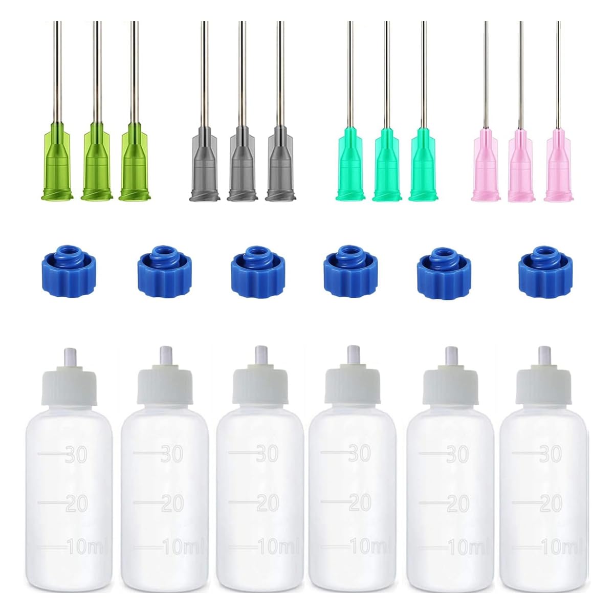 HASTHIP® 6 Pcs Glue Applicator Bottles, Oil Dropper Bottle with Blunt Tip Needle, 14ga 16ga 18ga 20ga for Glue Applications, Acrylic Painting