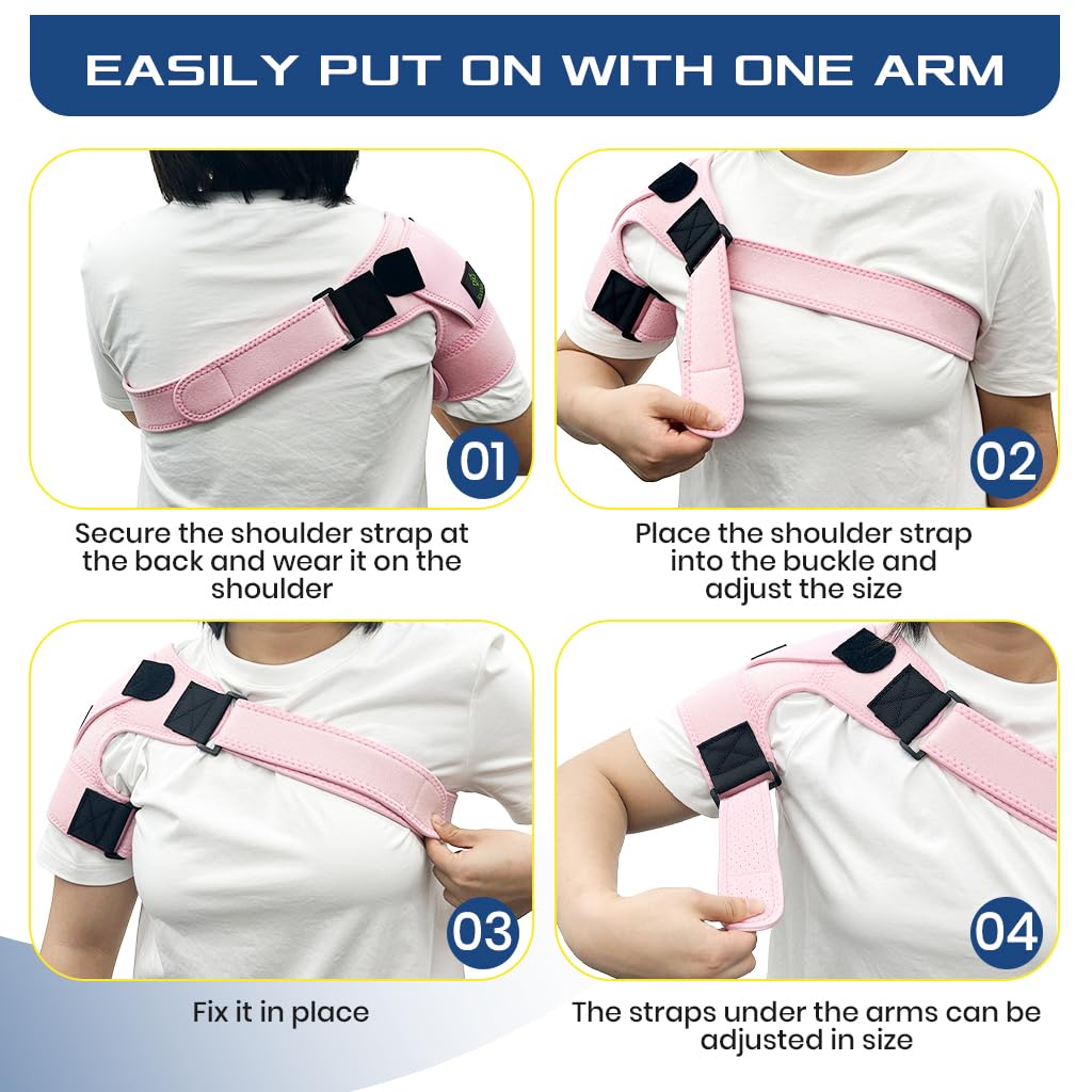 HANNEA Shoulder Brace for Women with Adjustable Straps 13.78 in Fit and Neoprene Fabric | Pink
