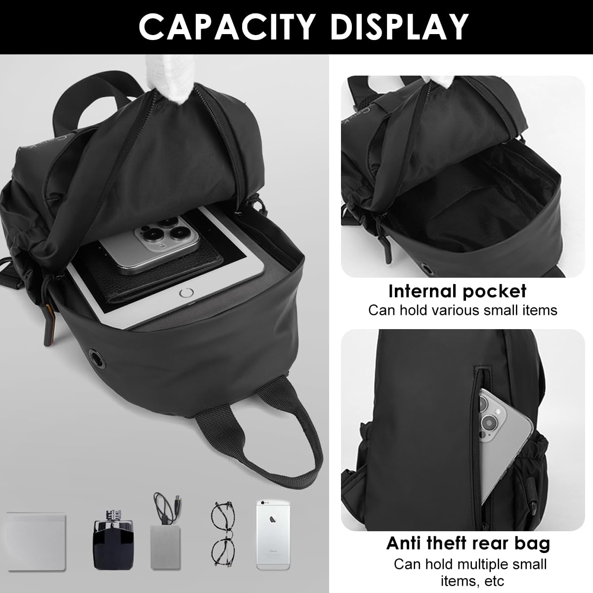 PROBEROS Men's Chest Bag for Business and Travel with USB Charging Port 16×8×27cm | Black Waterproof Crossbody
