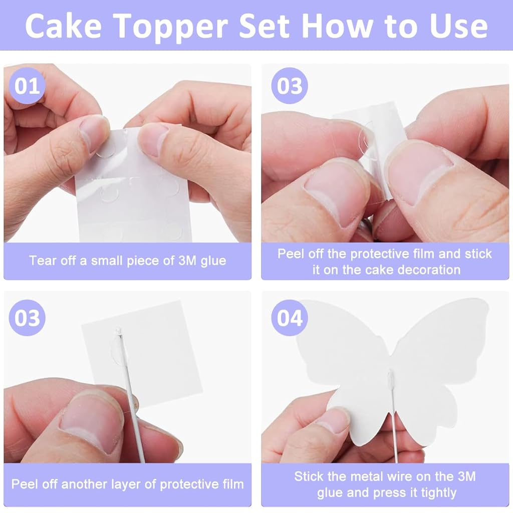 HASTHIP® 40pcs Butterfly Cake Toppers for Cake Decoration, Cute Butterfly Cake Decoration Items Happy Birthday Cake Topper for Cake Decoration with 1 Acrylic & 1 Iron Happy Birthday Topper
