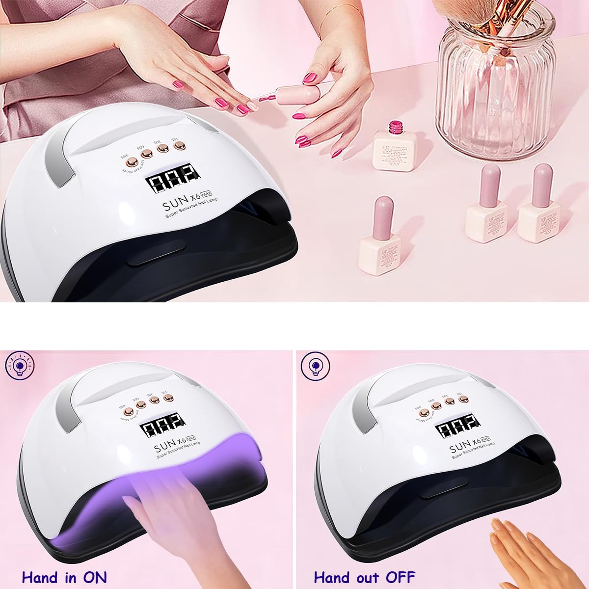 MAYCREATE UV LED Nail Lamp for Gel Polish with 66 Beads and 4 Timer Settings | USB Smart Induction Dryer