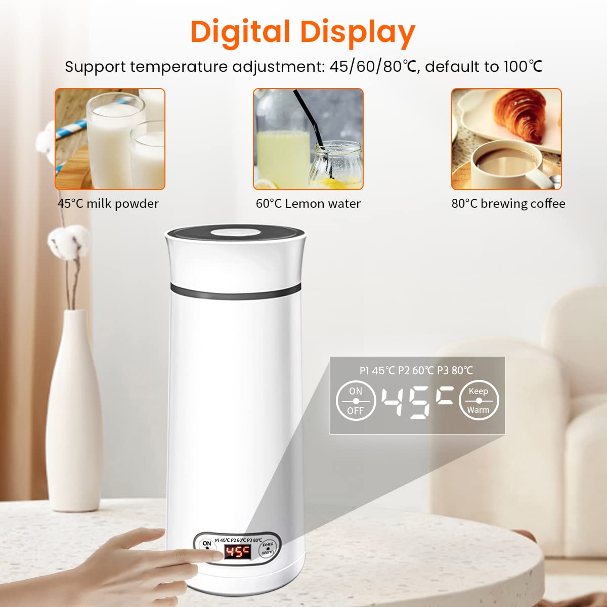 Supvox Electric Kettle for Travel with 350ml Capacity and LCD 4 Temp Presets | 300W Fast Boil