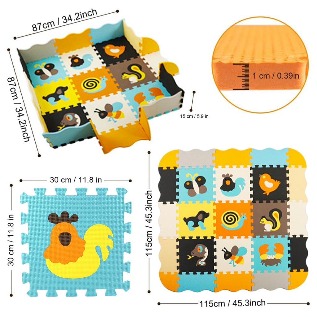 SNOWIE SOFT® Baby Play Mats Cartoon Foam Puzzle Mats Toddlers Playing Mat EVA Soft Puzzle Mat 44.8 inches Floor Foam Puzzle Mats Activity Puzzle Mats for Toddlers Age 6 Months +