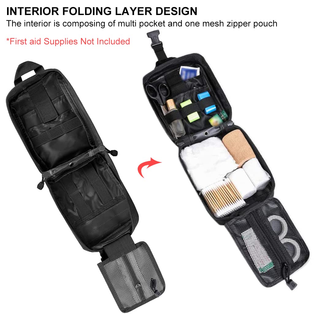 PROBEROS First Aid Box for Travel and Outdoor Use with 20.5x15x10cm Folding Interior | Black Oxford Cloth