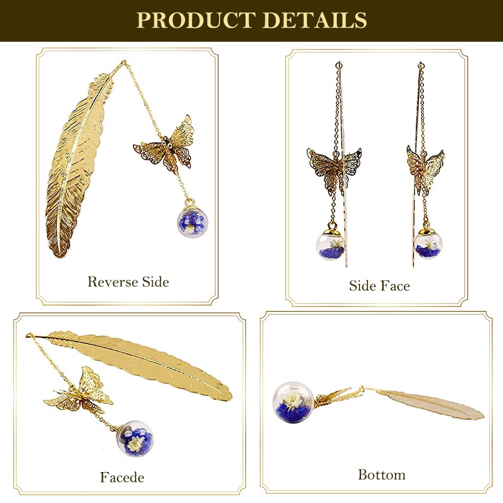 Supvox Metal Feather Bookmark for Reading and Gifting with 3D Butterfly Pendant | 2 pcs