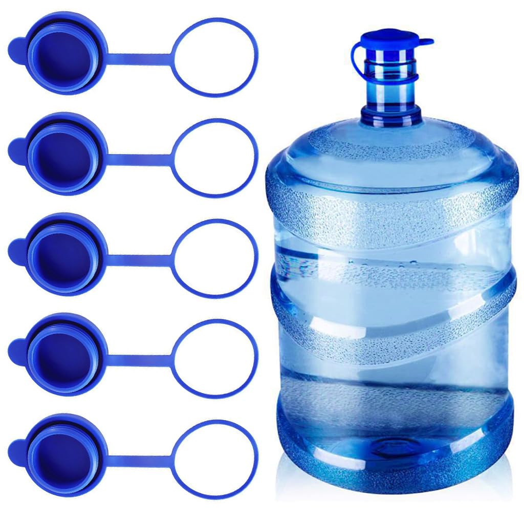 HASTHIP® 20Litre Water Jug Cap, Reuseable Silicone Dustproof Cap Water Bottle Seal Cap Outdoor Camping Attachable Water Container Cap for Gallon Water Bottle for 3-5 Litre Water /Can/Container, 5PC