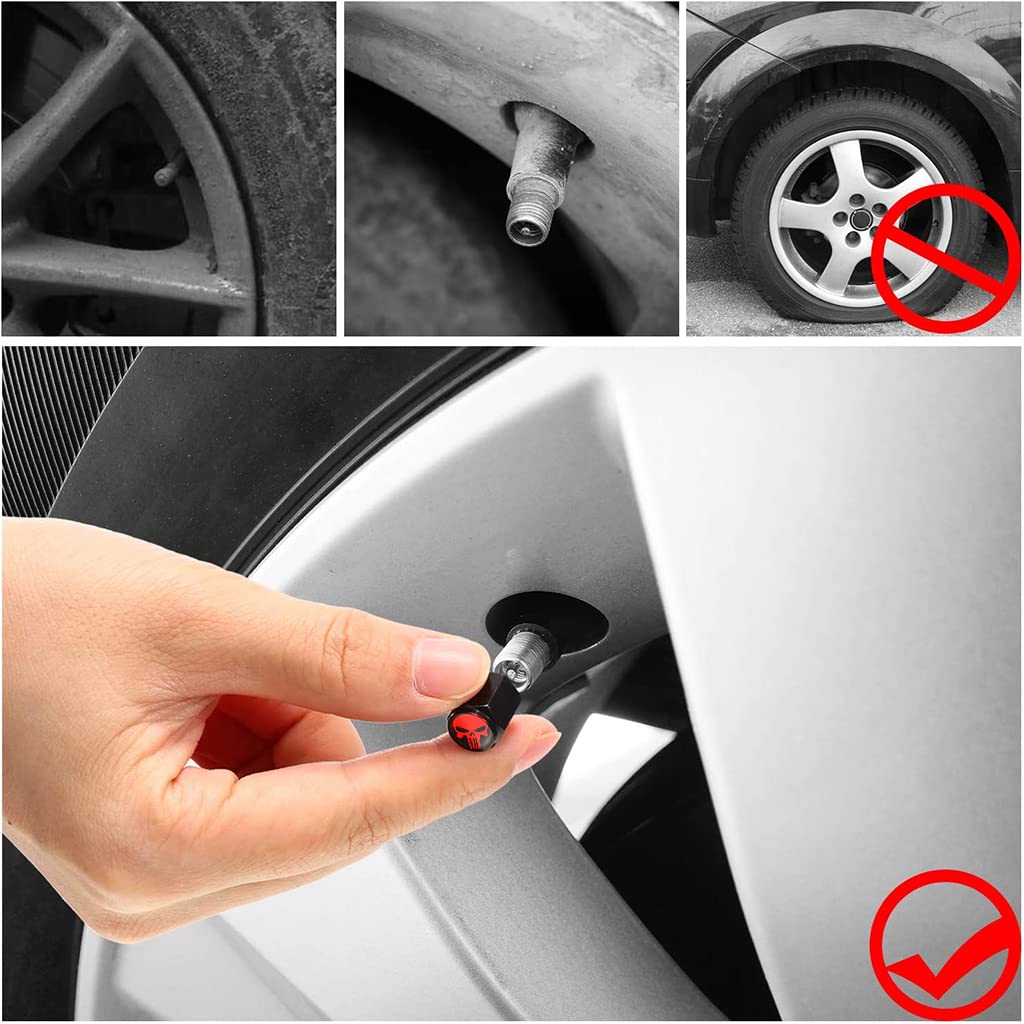 ZIBUYU® 4pcs Car Tyre Valve Caps, Carbon Alloy Stem Covers Tire Valve Caps for Car, Corrision Resistant Car Wheel Air Valve Cap for Cars Trucks Bicycles Motorcycles (Universal 8mm Inner Dia.)