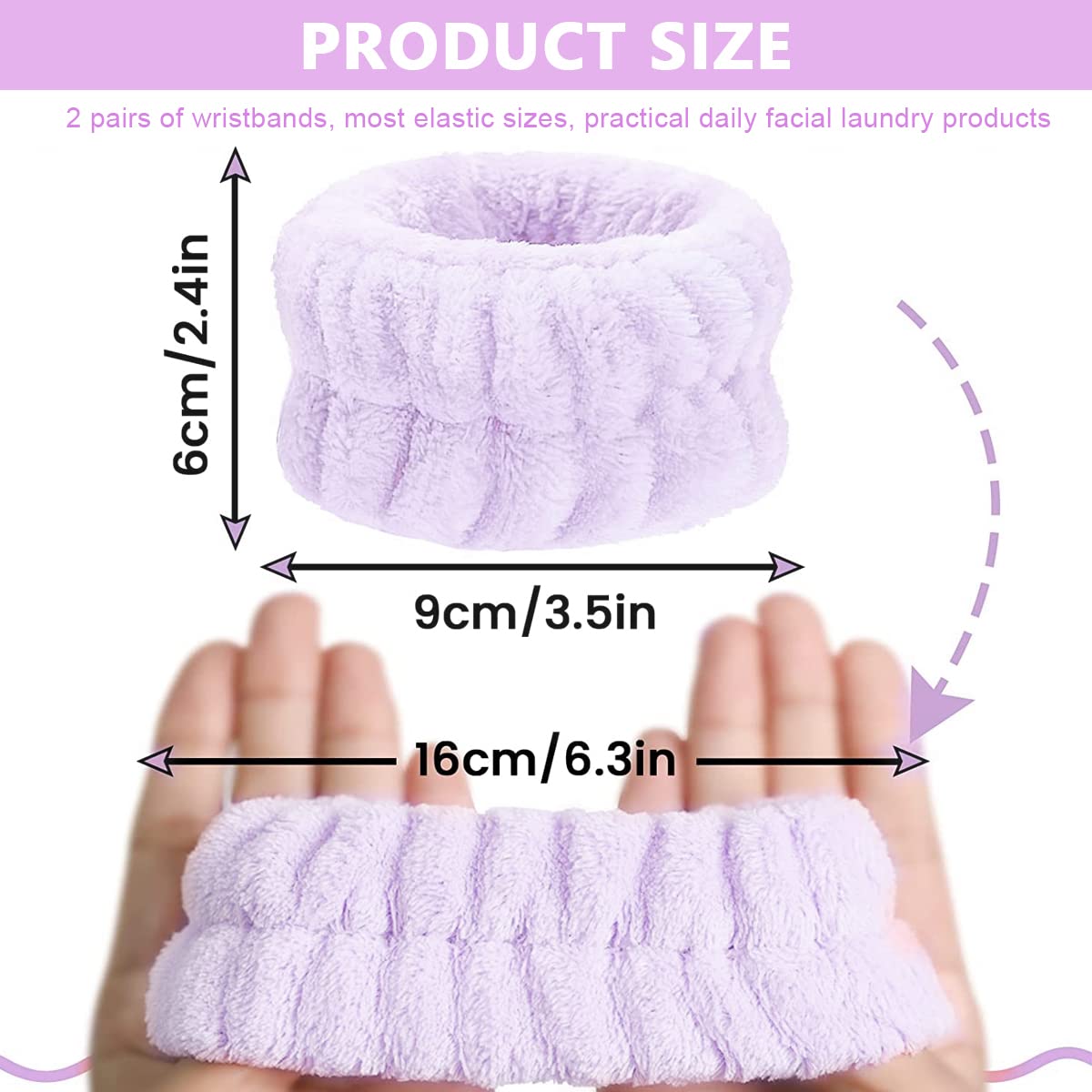 MAYCREATE® 2 Pairs Spa Wrist Band for Women Face Wash Wristband Super Absorbent Facial Wrist Wash Band Towel Sweat Wrist Band for Girls Face Washing, Yoga, Fitness (Purple+ Gray)