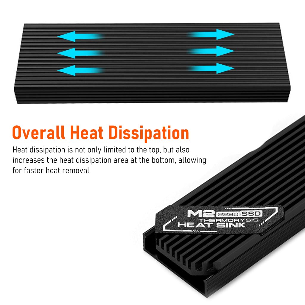 ZORBES M.2 SSD Heatsink for 2280 NVMe and SATA Drives with Dual-Sided Clips | Aluminum Alloy Cooling Pad