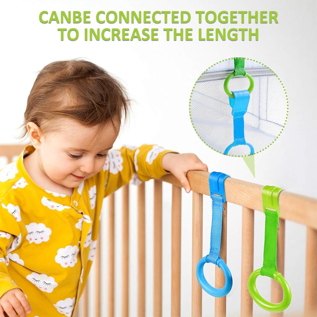 SNOWIE SOFT Baby Pull Up Ring for Crib with Secure Snap Buckle & Smooth Plastic Grip | 2Pcs Set for 6–18 Months