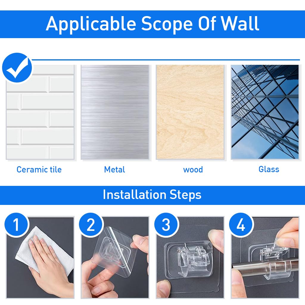 Zibuyu Curtain Rod Holder for Home and Bathroom with Self Adhesive Design | 6pcs Plastic Brackets for 1 inch Rods