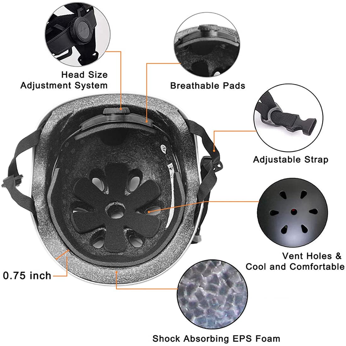 PROBEROS Cycling Helmet for Youth and Adults with Adjustable Straps and Ventilation | Black ABS Shell