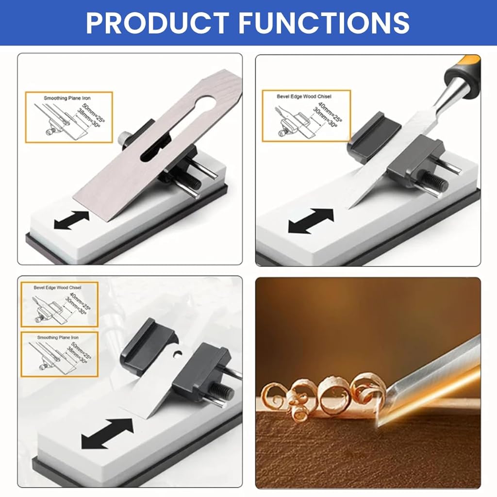Serplex® Chisel Sharpening Jig for 1/4 to 2 Chisels and 1-3/8 to 3-1/8 Planer Blades Guide Honing Adjustable Angle Precision for Woodworking Carving Tools 2PCS