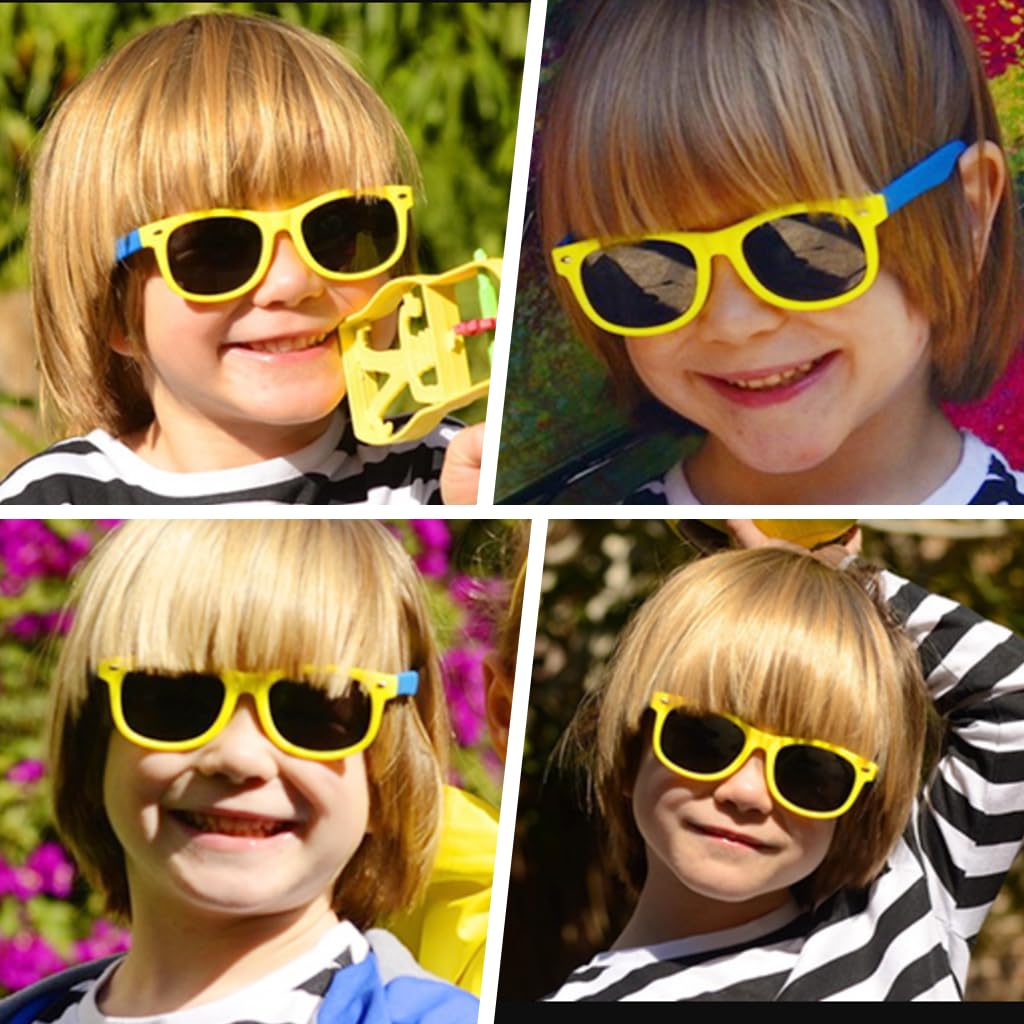 HASTHIP Kids Sunglasses for Outdoor Play with Polarized UV400 Lens and Silicone Frame | Yellow and Blue Glasses for Boys and Girls Aged 6–12