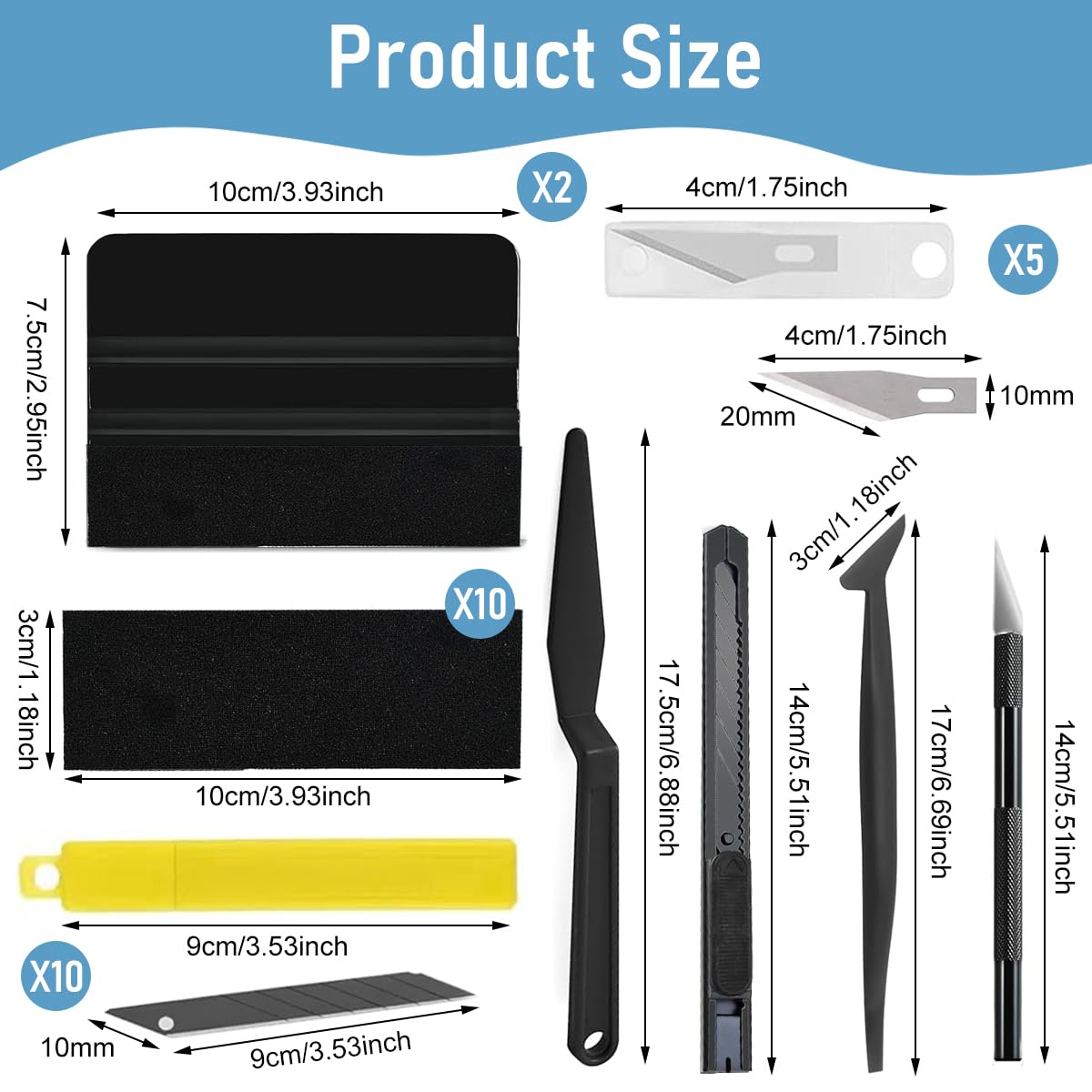 STHIRA Car Window Tint Tool Kit 42PCS for Film Application with Conqueror Squeegee | Utility Cutter and Peeling Tools