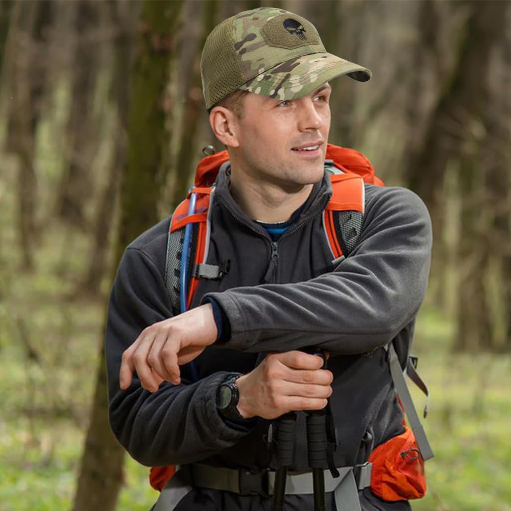 GUSTAVE Tactical Camouflage Sport Baseball Cap for Outdoor Activities | Breathable Cotton Polyester Mesh Hat for Men