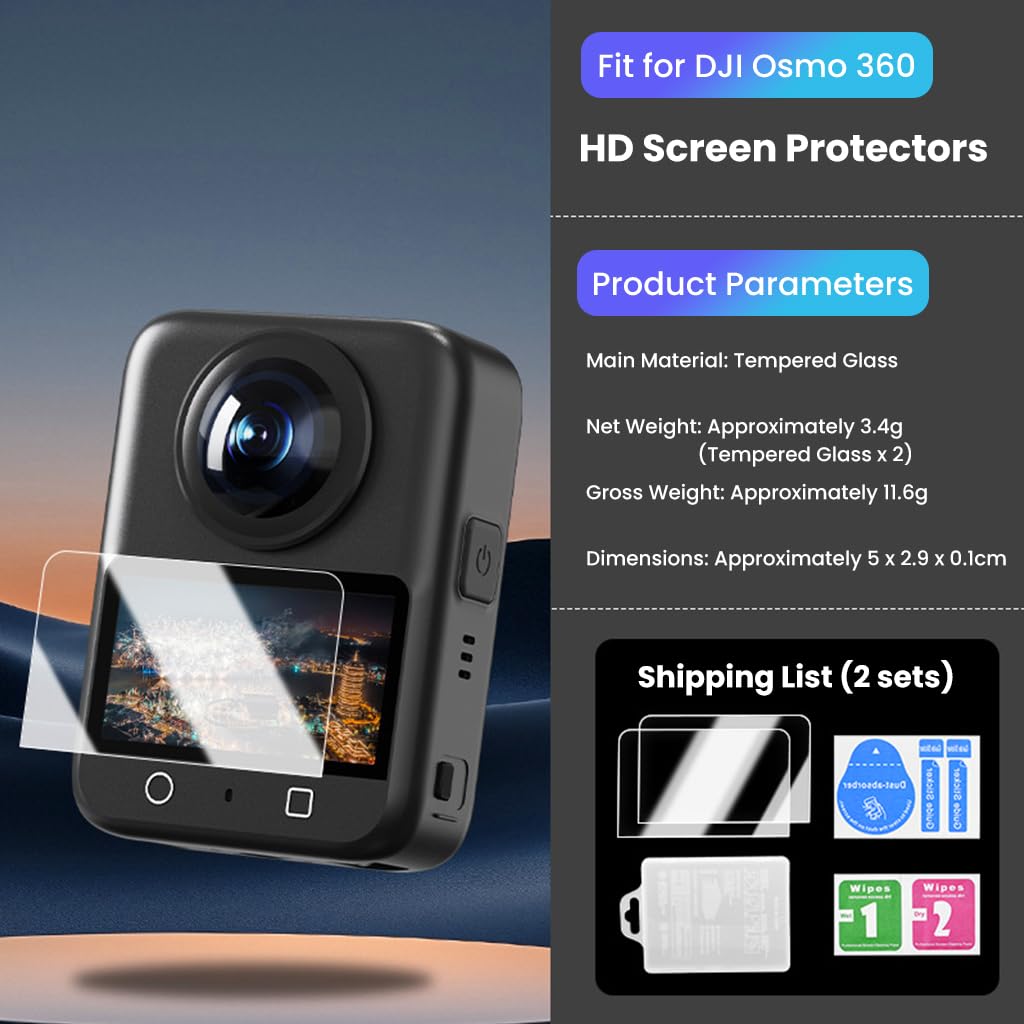 ZORBES Screen Protectors for DJI Osmo 360 with 9H Hardness Tempered Glass & Anti-Glare Clarity