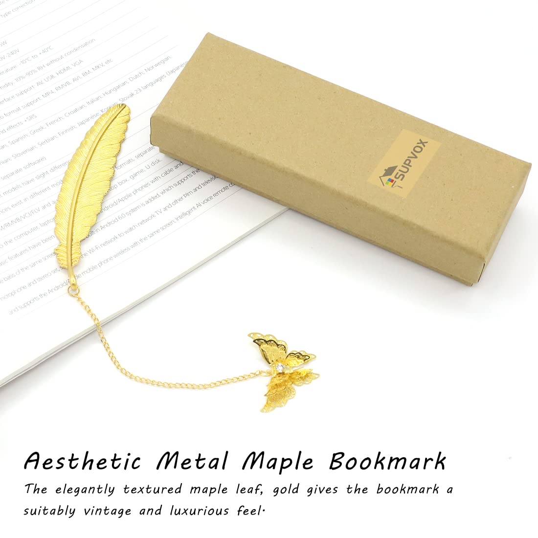 Supvox Metal Feather Bookmark for Reading and Gifting with 90 cm Chain & 3D Butterfly | Golden Copper Vintage Design
