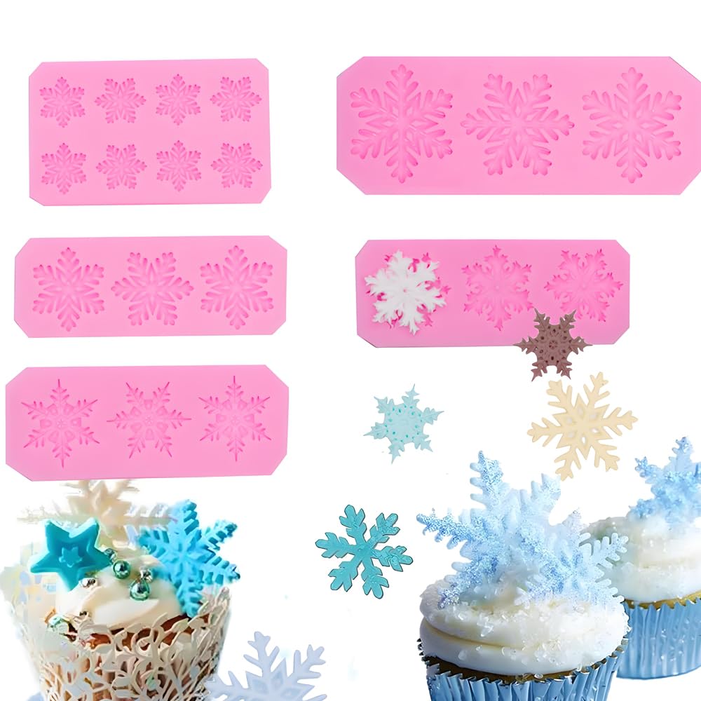 Supvox® 3D Snowflake Silicone Mold Christmas Snowflake Fondant Mold for Cake Decorating Cupcake Topper Candy Chocolate Gum Paste Polymer Clay-Pink