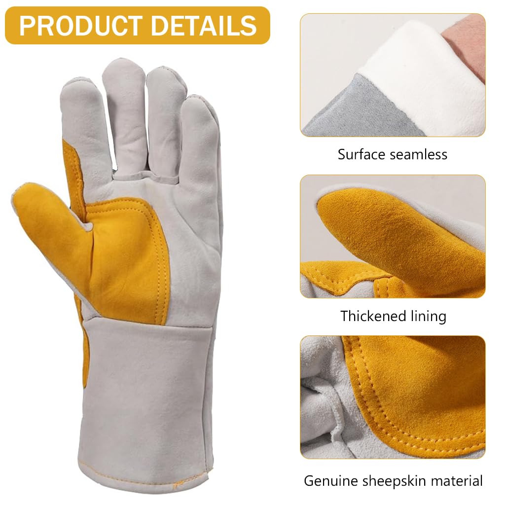 Serplex Welding Gloves for Mechanics with Reinforced Palm and 13 in Sheepskin Leather | Heat and Wear Resistant