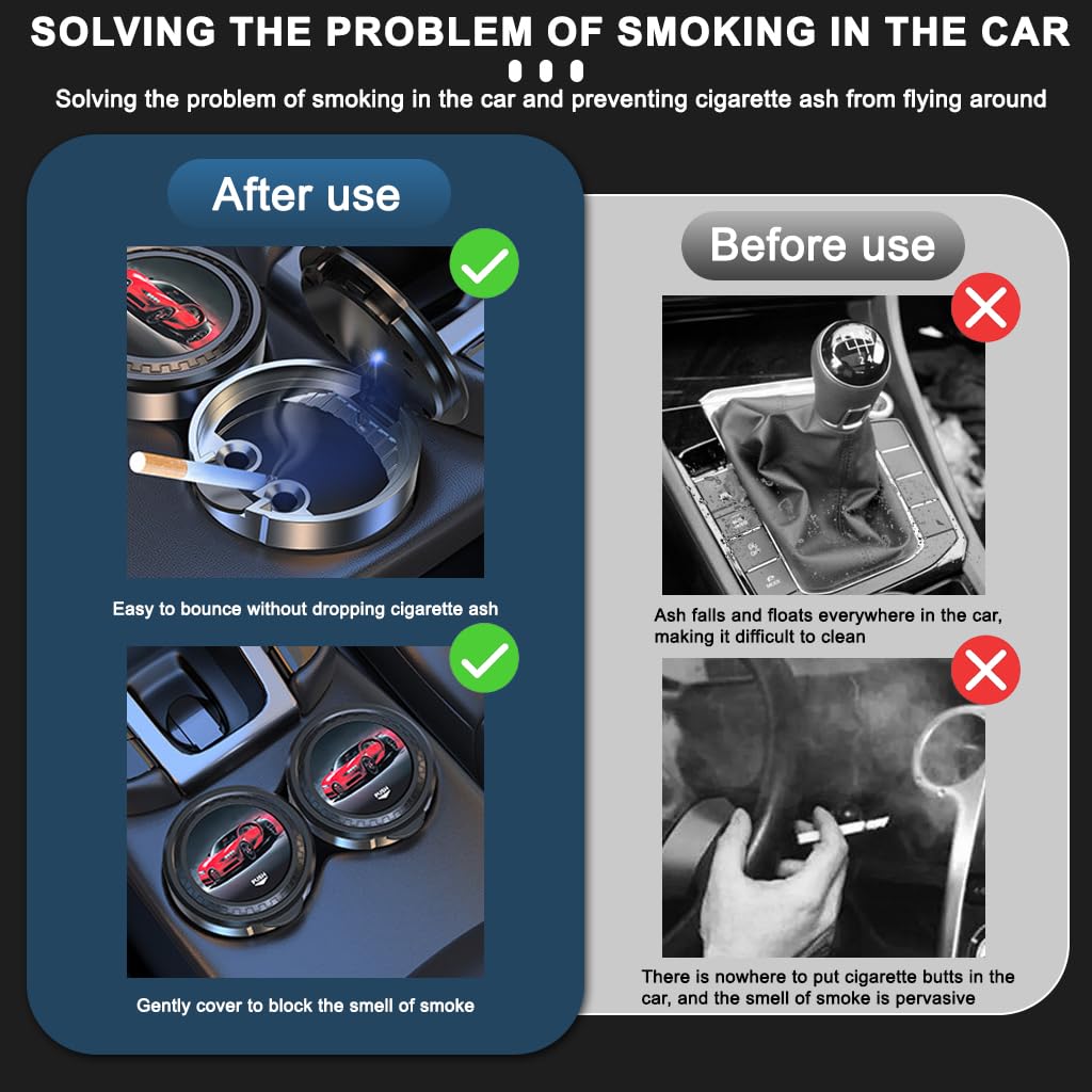 STHIRA Car Ashtray for Vehicle Use with One-Touch Flip Lid and Light | Stainless Steel Liner