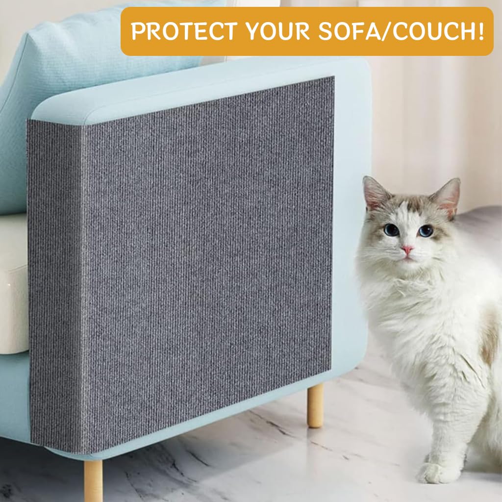 Qpets Cat Scratch Pad for Furniture Protection with Self Adhesive Design 30x100cm | Cuttable Polyester Mat