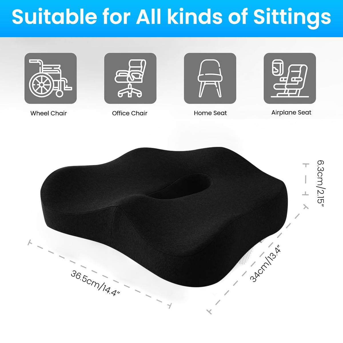 STHIRA Car Seat Cushion for Long-Distance Driving with Ergonomic Support and Anti-Slip Base 40x34x8cm | Breathable Memory Foam Comfort