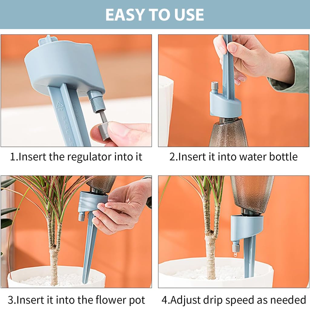 ORTIZA Self Watering Spikes for Indoor and Outdoor Plant Pots 4 Pcs featuring Adjustable Valve